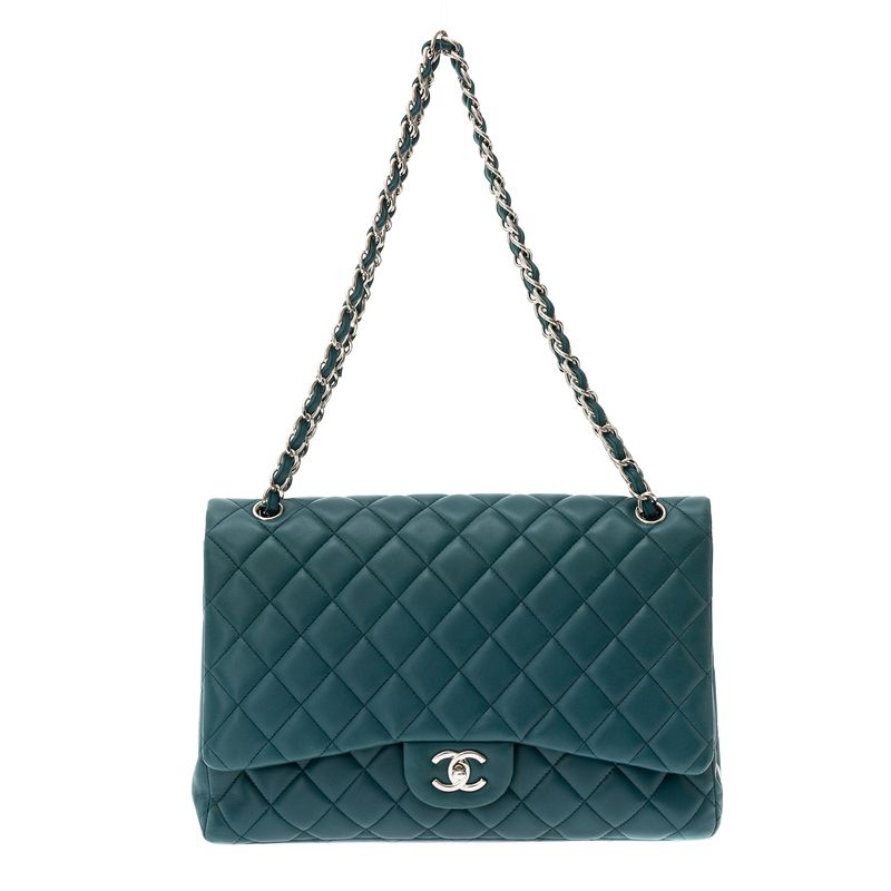 Bolsa-Chanel-Classic-Single-Flap-Maxi-Azul-Petroleo