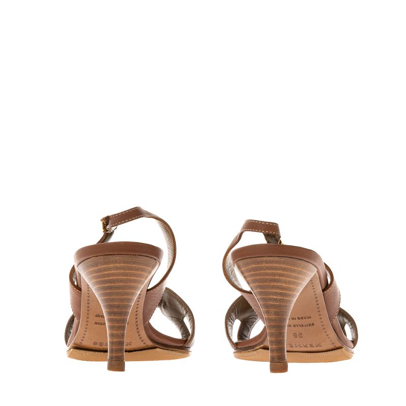 Sandalia-Hermes-Couro-Marrom-