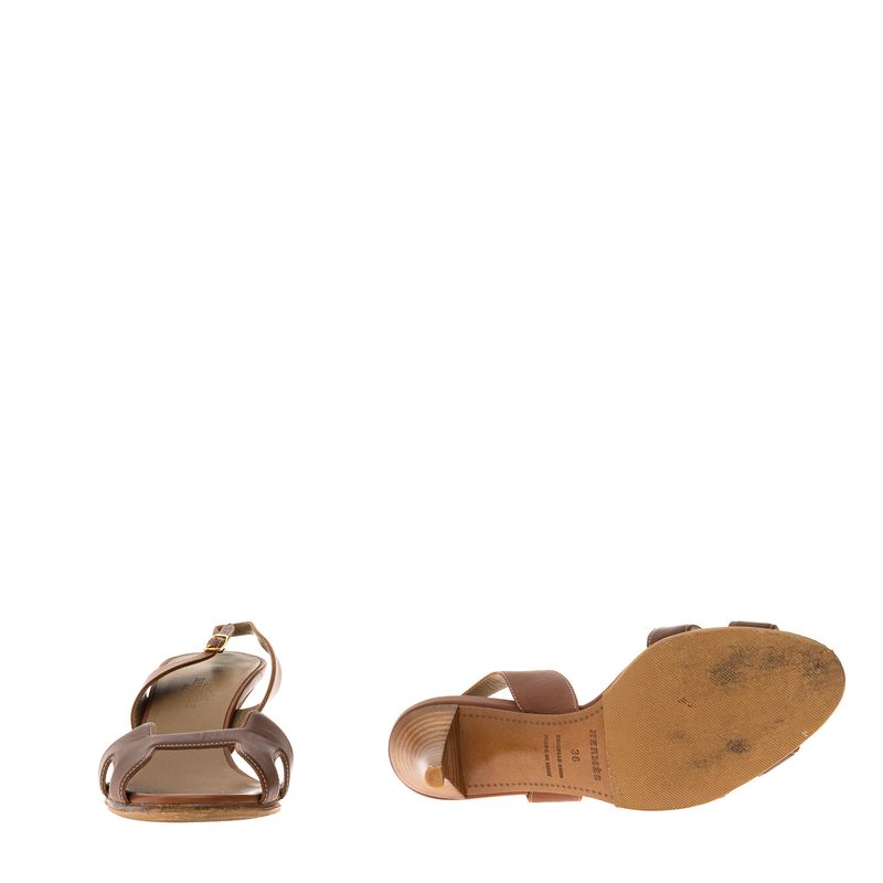 Sandalia-Hermes-Couro-Marrom-