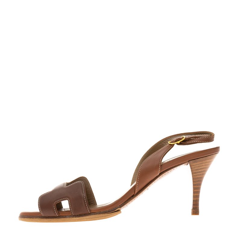 Sandalia-Hermes-Couro-Marrom-