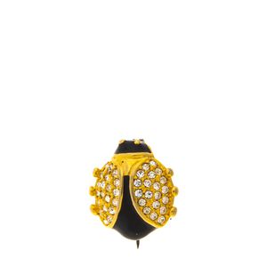 Broche Vintage Joaninha Esmalte Preto e Strass