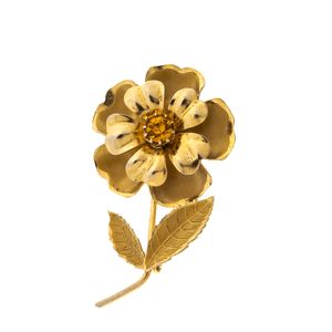 Broche Vintage Flor Dourado Cristal Laranjado