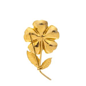 Broche Vintage Flor Dourado Cristal Laranjado