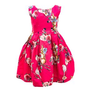 Vestido Infantil Rodado Pink Flores e Animais