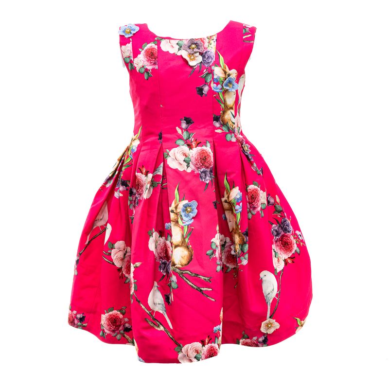 Vestido-Infantil-Rodado-Pink-Flores-e-Animais