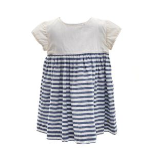 Vestido Petit Bateau Infantil Listrado Azul e Branco