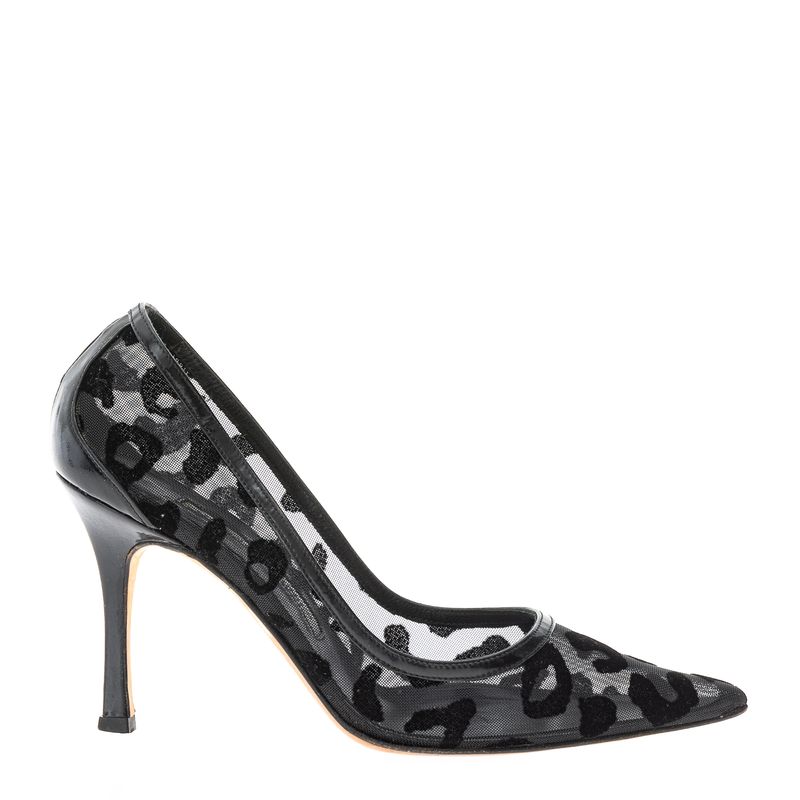 Scarpin-Manolo-Blahnik-Tela-Animal-Print-Preto