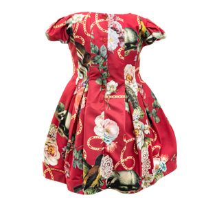 Vestido Infantil Rodado Vermelho Renda e Flores