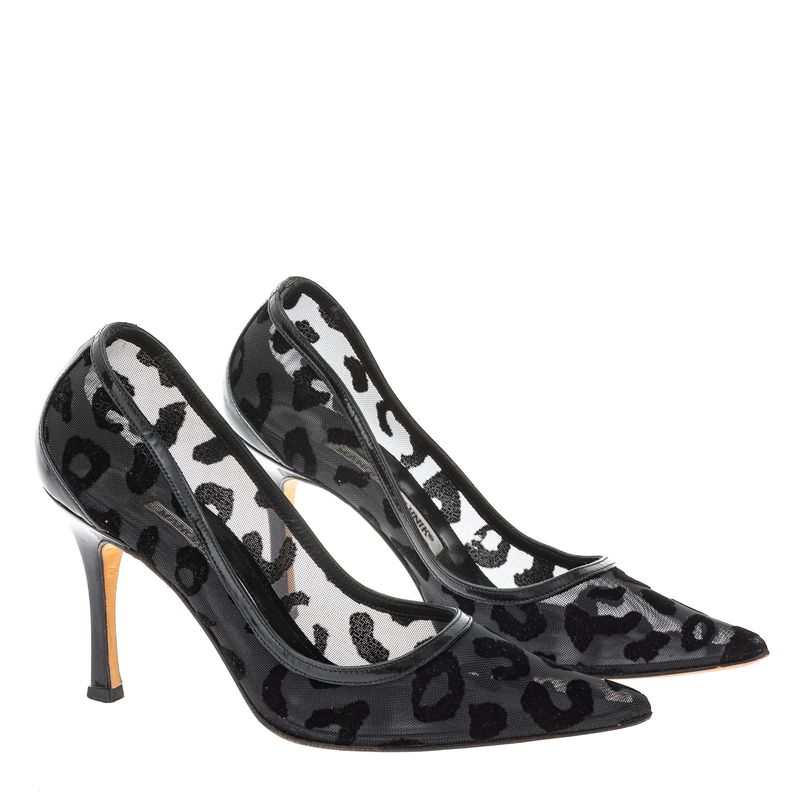 Scarpin-Manolo-Blahnik-Tela-Animal-Print-Preto
