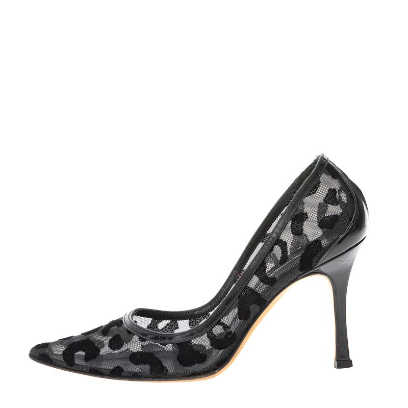 Scarpin-Manolo-Blahnik-Tela-Animal-Print-Preto
