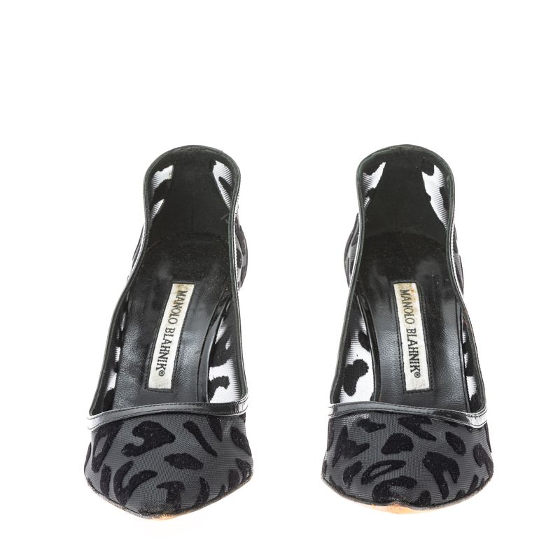 Scarpin-Manolo-Blahnik-Tela-Animal-Print-Preto