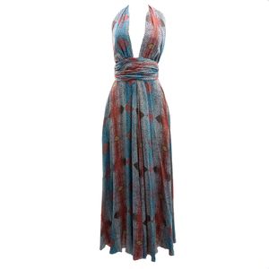 Vestido Issa London Longo Estampado Azul e Laranja