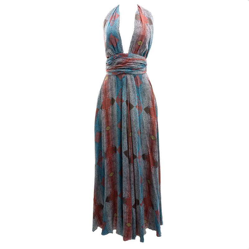 Vestido-Issa-London-Longo-Estampado-Azul-e-Laranja