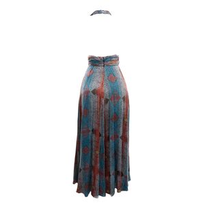 Vestido Issa London Longo Estampado Azul e Laranja