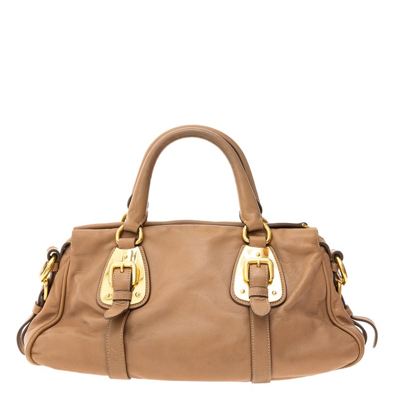 Bolsa-Prada-Fivelas-Couro-Bege