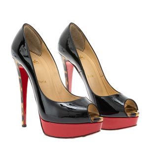 Peep Toe Christian Louboutin Animal Print Preto e Vermelho