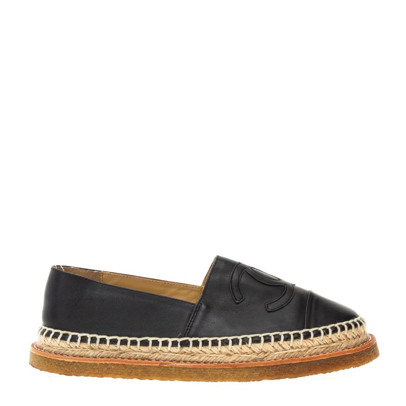 Espadrille-Chanel-CC-Couro-Preto