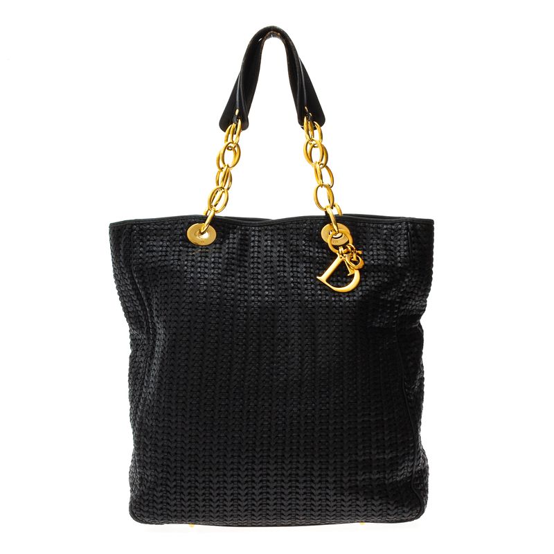 Bolsa-Christian-Dior-Tote-Couro-Trancado-Preto