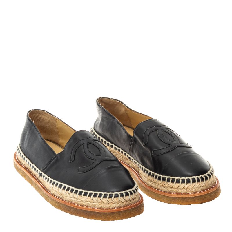 Espadrille-Chanel-CC-Couro-Preto