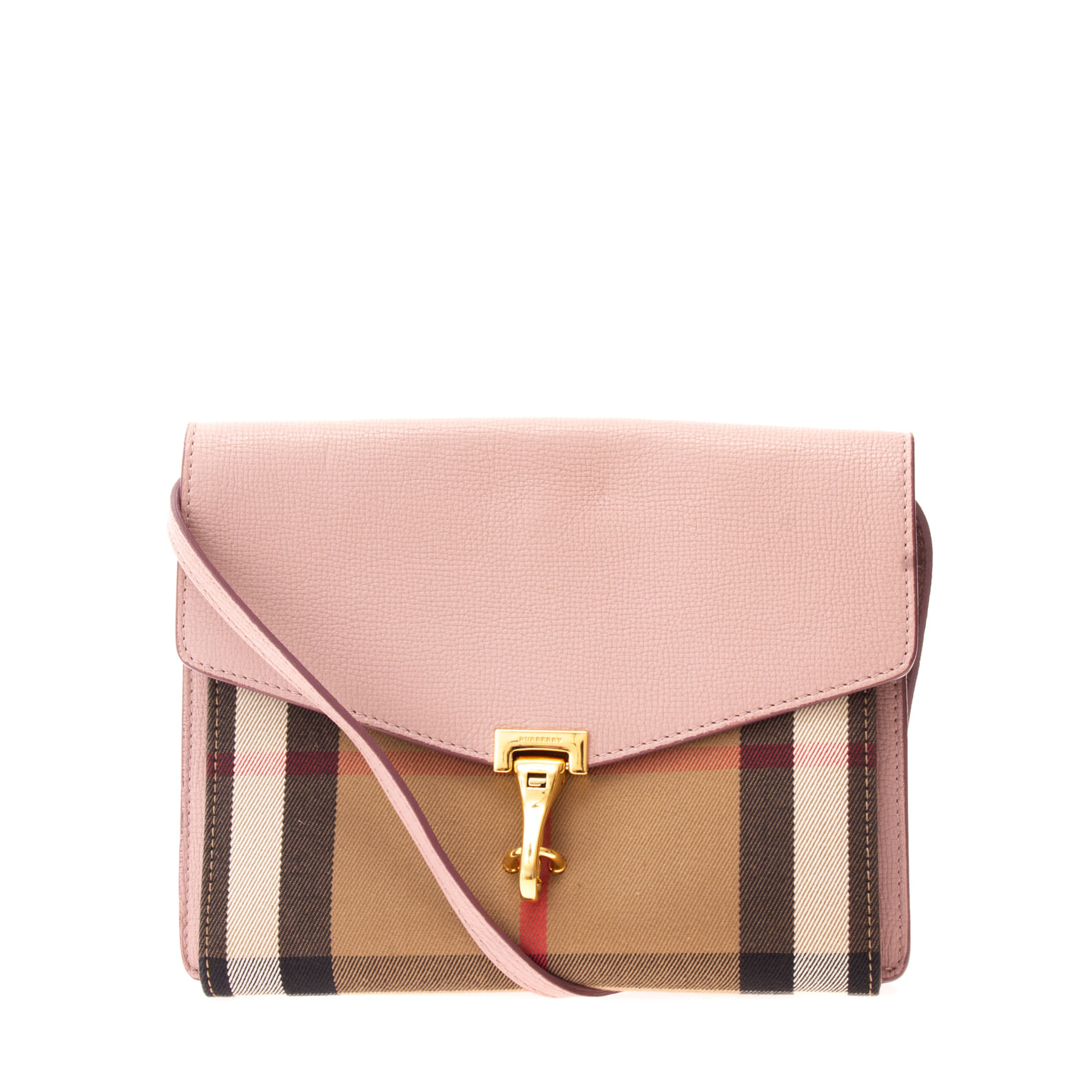 Bolsa Burberry Macken House Check e Couro Rosa Brech de luxo