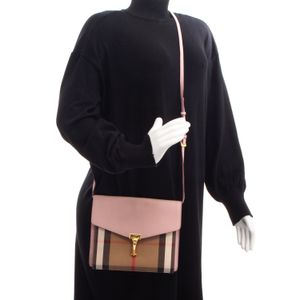 Bolsa Burberry Macken House Check e Couro Rosa
