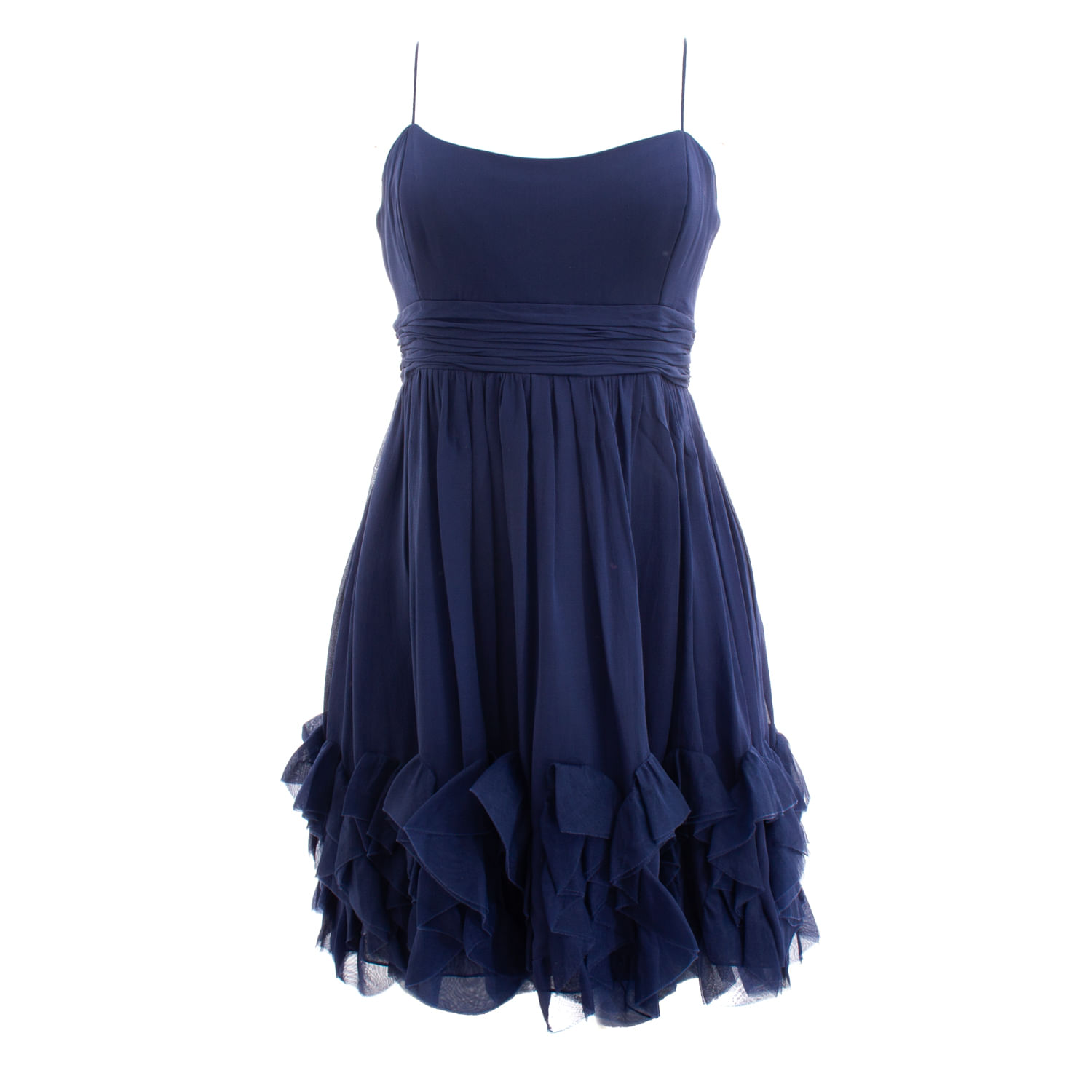 Vestido Marchesa Notte Seda Azul Brechó de luxo Prettynew