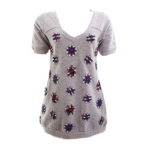 Maxi T-Shirt PatBo Cinza Flores Cristais