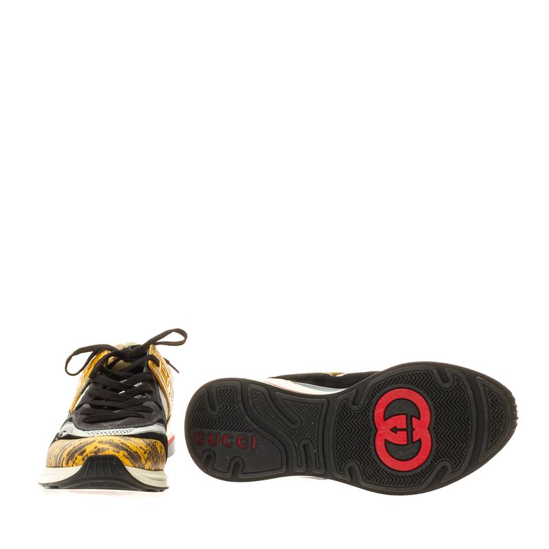 Tenis-Gucci-Camurca-Preta-e-Couro-Texturizado-Amarelo