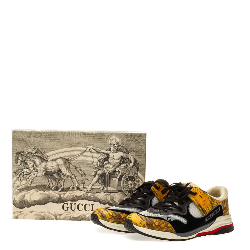 Tenis-Gucci-Camurca-Preta-e-Couro-Texturizado-Amarelo