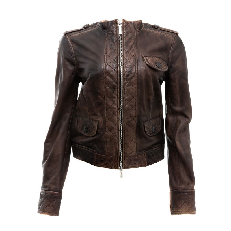 Jaqueta-de-Couro-Tory-Burch-Matelasse-Marrom
