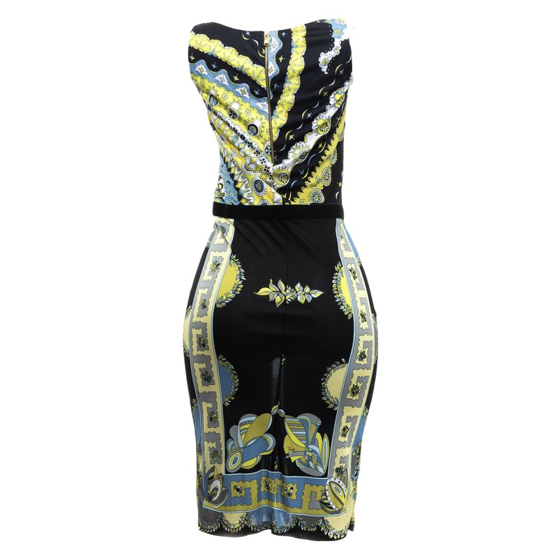 Vestido-Emilio-Pucci-Estampado-Preto-Branco-e-Amarelo