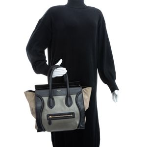 Bolsa Celine Luggage Couro Azul e Camurça Cinza