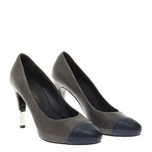 Sapato de Salto Chanel CC Cap Cinza e Azul