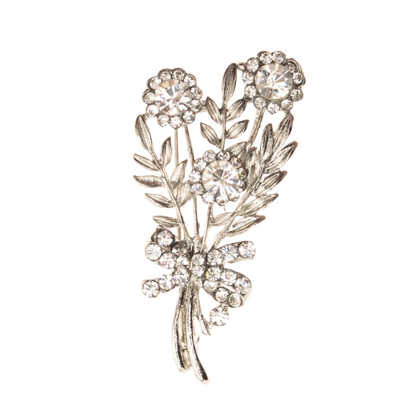 Broche-Vintage-Ramo-Flores-Prateado-e-Cristais