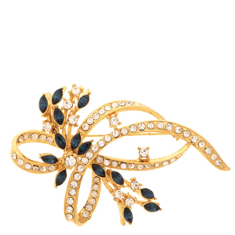 Broche-Vintage-Dourado-Strass-e-Cristais-Azuis