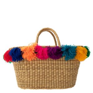 Bolsa Nannacay Tote Palha e Pompoms