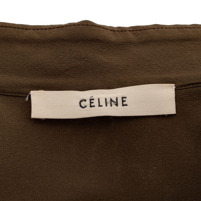 Camisa-Celine-Seda-Verde-Militar