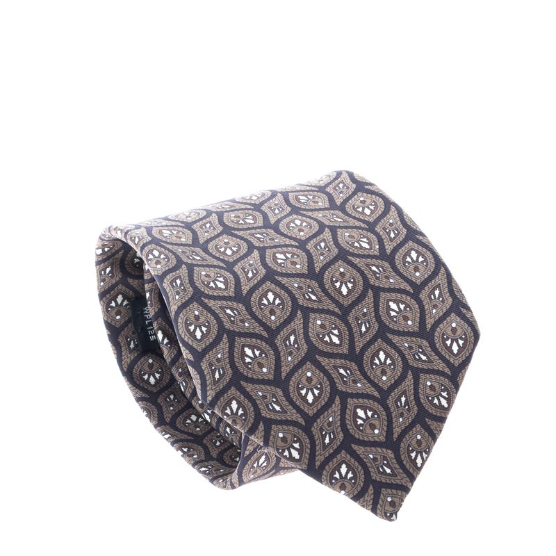 Gravata-Christian-Dior-Vintage-Fundo-Preto-e-Estampa-Cinza