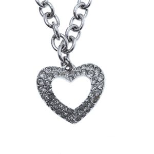 Colar Swarovski Prateado Corrente Grossa Coração Cristais