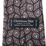Gravata-Christian-Dior-Vintage-Fundo-Preto-e-Estampa-Cinza