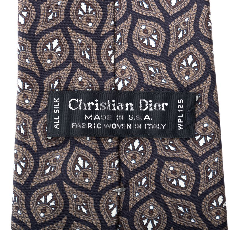 Gravata-Christian-Dior-Vintage-Fundo-Preto-e-Estampa-Cinza