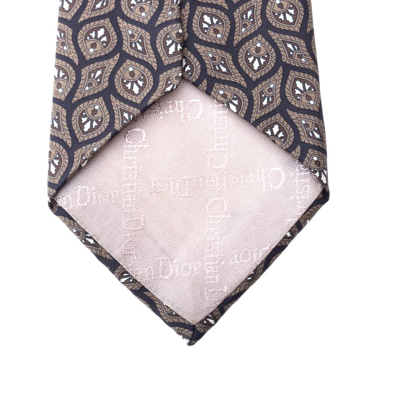 Gravata-Christian-Dior-Vintage-Fundo-Preto-e-Estampa-Cinza