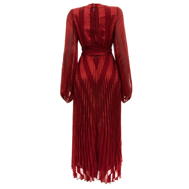Vestido-Alexis-Midi-Plissado-Vermelho-e-Laranja