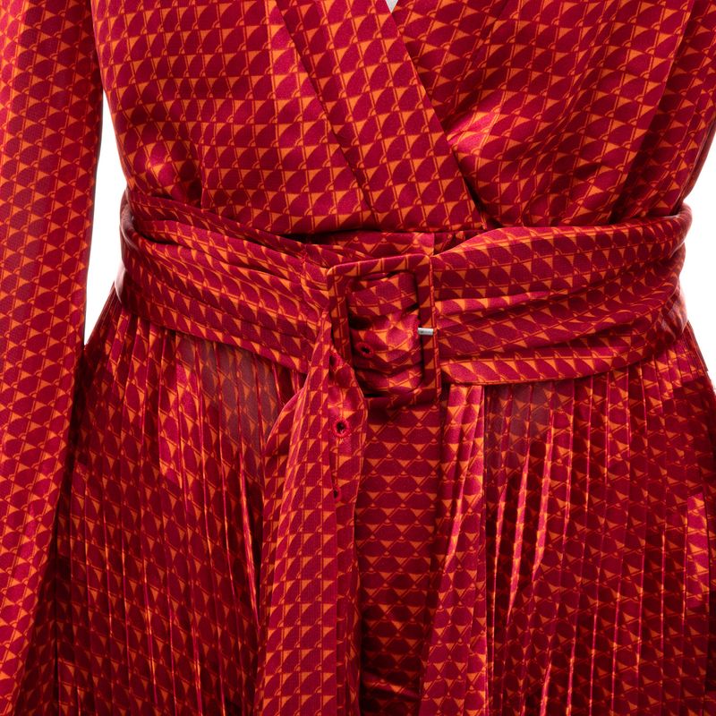 Vestido-Alexis-Midi-Plissado-Vermelho-e-Laranja