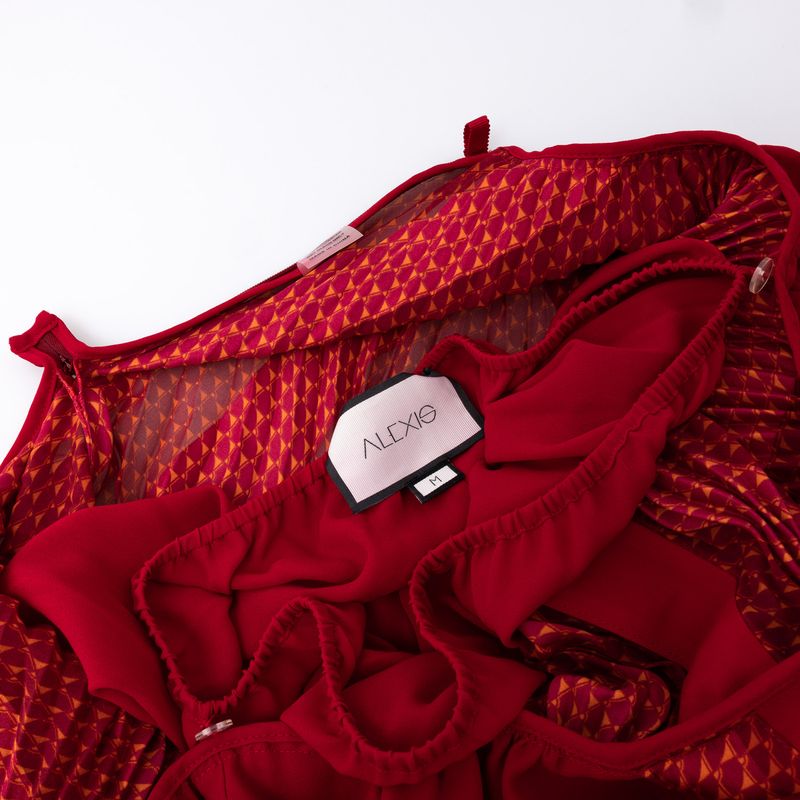 Vestido-Alexis-Midi-Plissado-Vermelho-e-Laranja