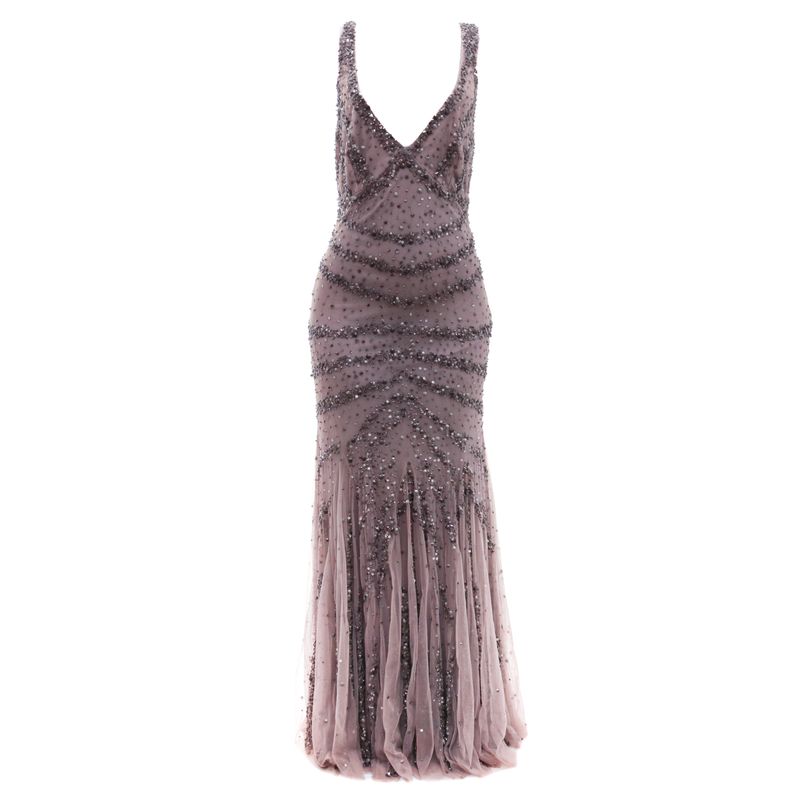 Vestido-Longo-Tule-Bordado-Cinza