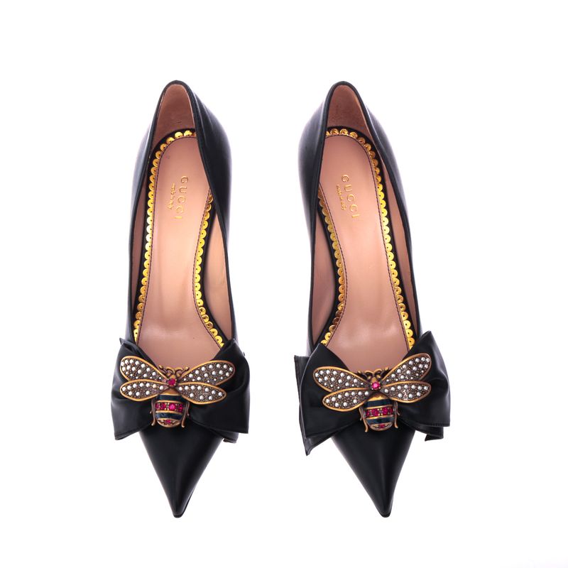 Scarpin-Gucci-Abelha-Couro-Preto