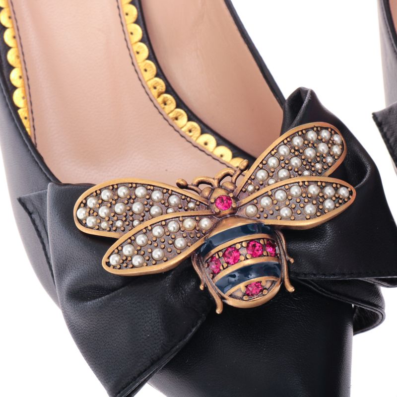 Scarpin-Gucci-Abelha-Couro-Preto