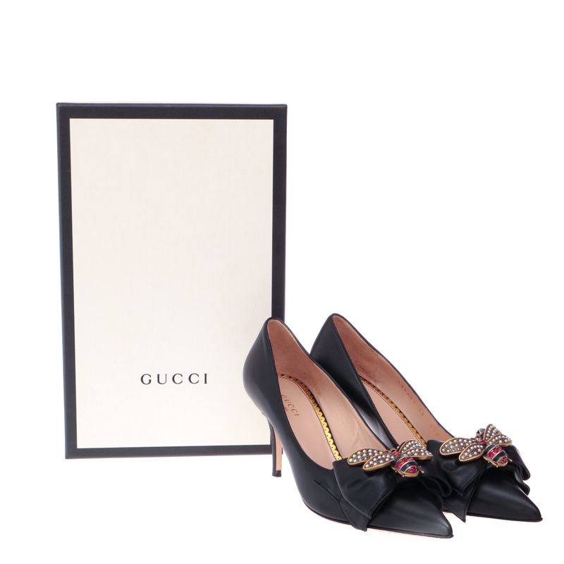 Scarpin-Gucci-Abelha-Couro-Preto