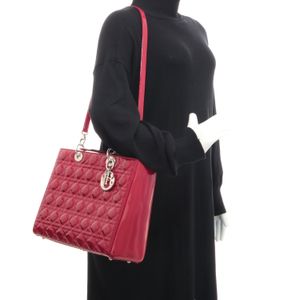 Bolsa Christian Dior Large Lady Dior Cannage Verniz Vermelho